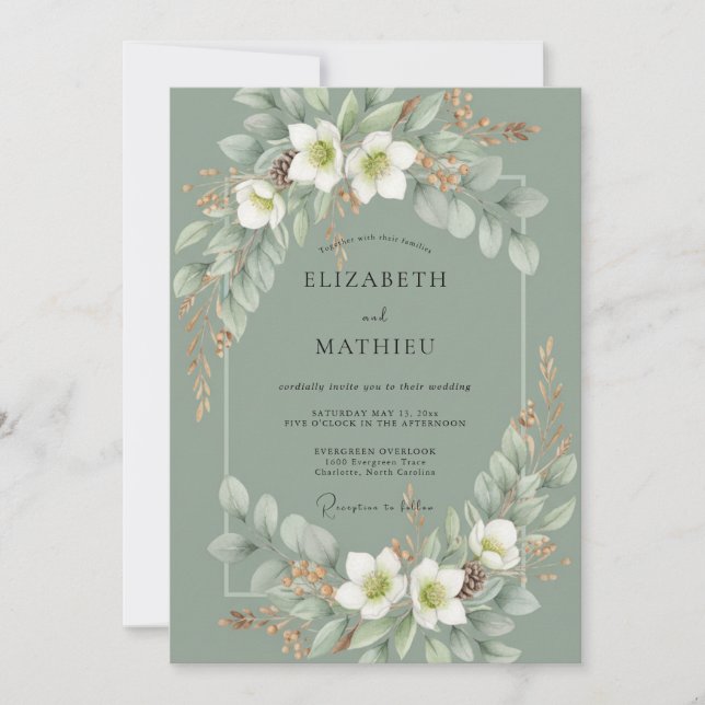 Celadon White Lily Wedding Invitation (Front)