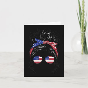 Celebrate 4th Of July Messy Bun Patriotic Girl Ame Card