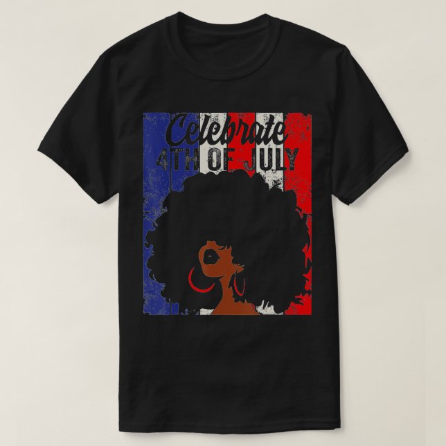 Celebrate 4th Of July Retro African American Flag  T-Shirt (Design Front)