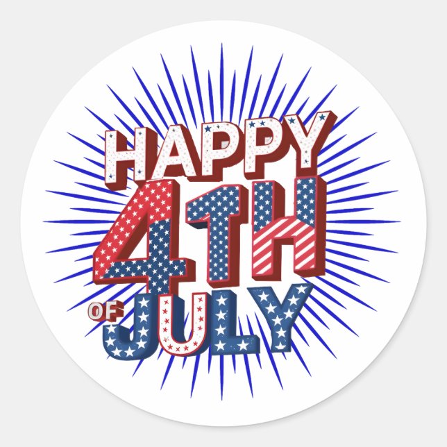 Celebrate 4th of July with Patriotic USA Designs Classic Round Sticker (Front)