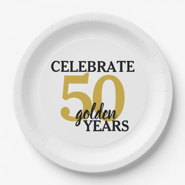 Celebrate 50 Golden Years Simple 50th Anniversary Paper Plate (Front)