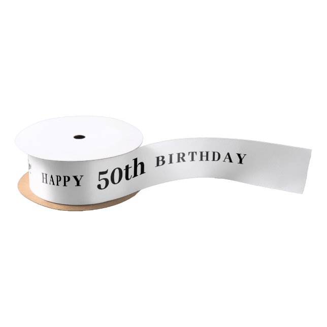 Celebrate 50: Joyful Birthday White Ribbon Satin Ribbon (Spool)