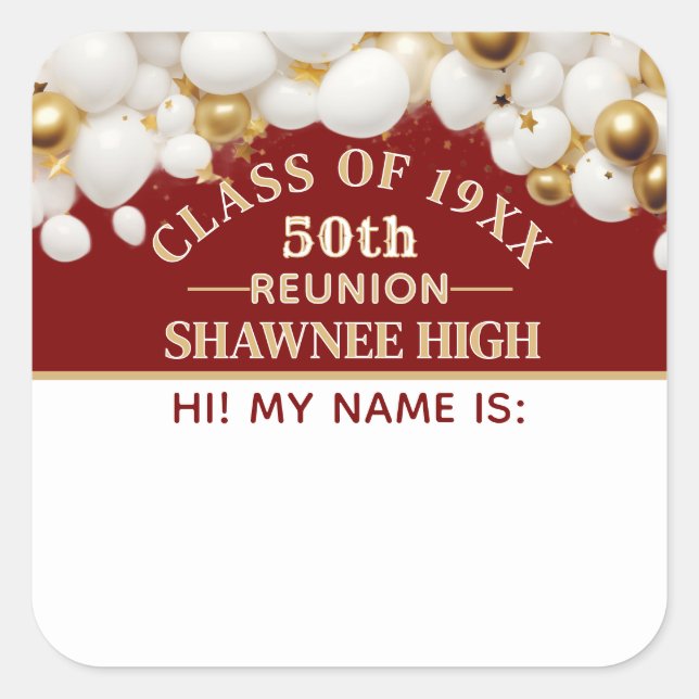 Celebrate! 50th Class Reunion name tag sticker (Front)