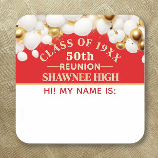 Celebrate! 50th Class Reunion name tag sticker