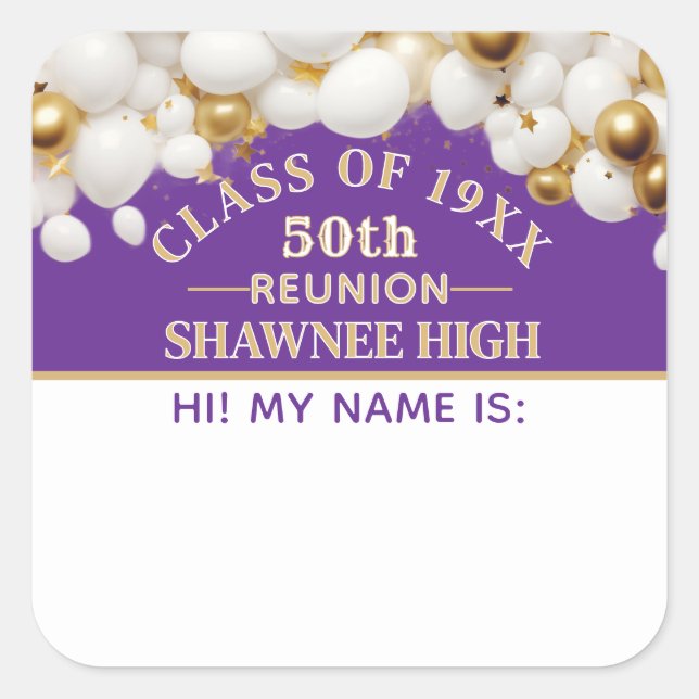 Celebrate! 50th Class Reunion name tag sticker (Front)