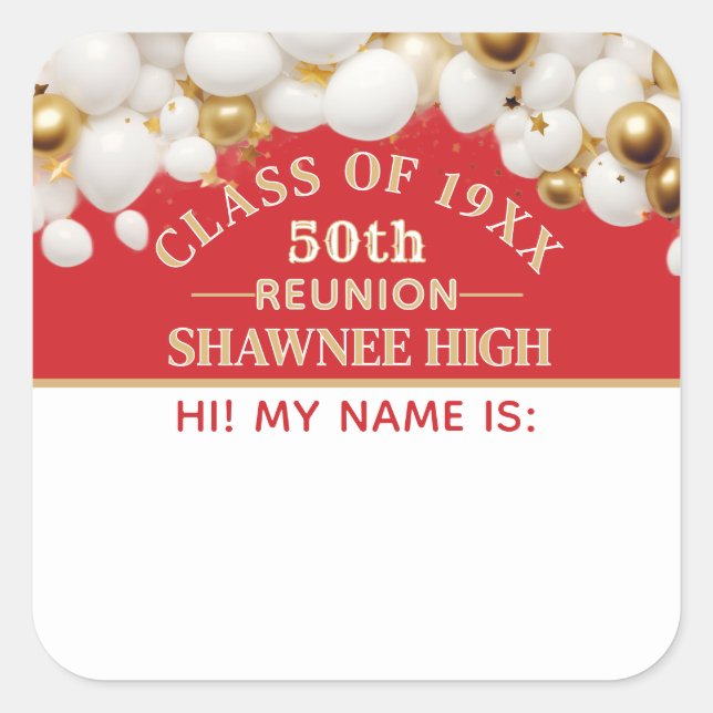 Celebrate! 50th Class Reunion name tag sticker (Front)