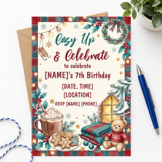Celebrate 7th Birthday Winter Skating Party Hot  Invitation