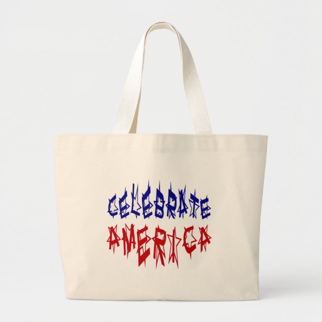 Celebrate America Flag Font #2 Large Tote Bag (Front)