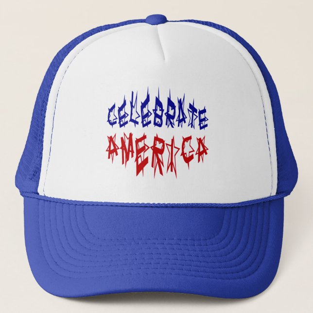 Celebrate America Flag Font #2 Trucker Hat (Front)