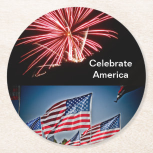 Celebrate America Postcard Round Paper Coaster