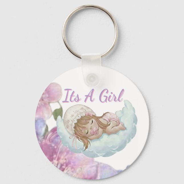 Celebrate Baby Shower Its a girl Key Ring (Front)
