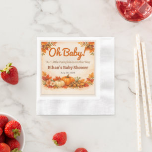 Celebrate baby showers with rustic autumn pumpkin napkin
