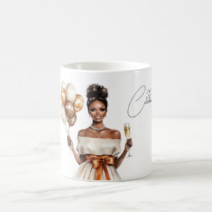 Celebrate Balloons Black Female Coffee Mug