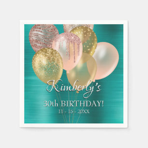 Celebrate Birthday Name, Balloons Age Date Emerald Napkin