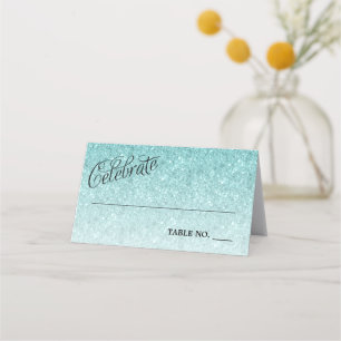 Celebrate Blue Glitter Personalised Place Card