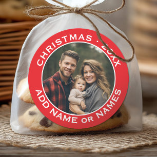 Celebrate Christmas - Photo and Text Red White Classic Round Sticker