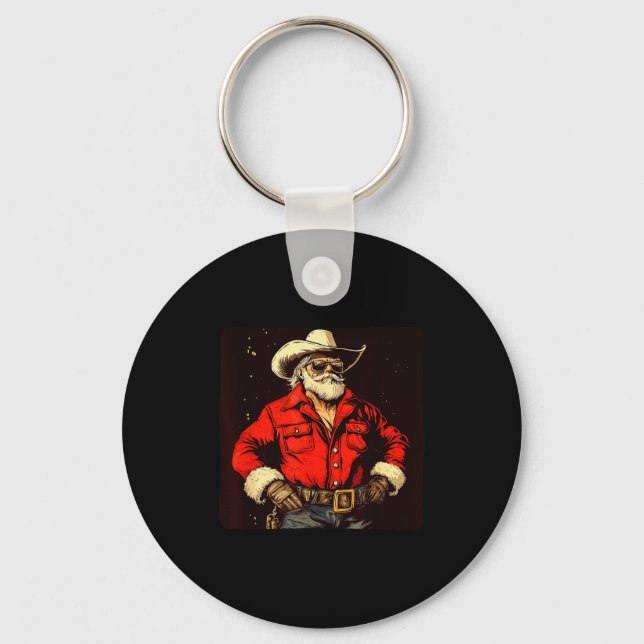 Celebrate Christmas With A Cool Santa Cowboy Style Key Ring (Front)