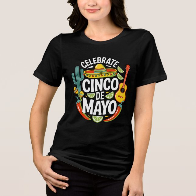 Celebrate Cinco De Mayo Retro Fiesta T-Shirt Tri-Blend Shirt (Front)