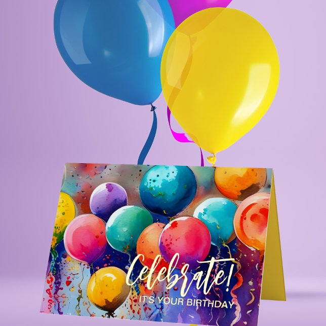 Celebrate! Custom Text Birthday or Any Occasion Foil Greeting Card (Perfect for any occasion! Click "Personalize this Template" to change text for any occasion. )