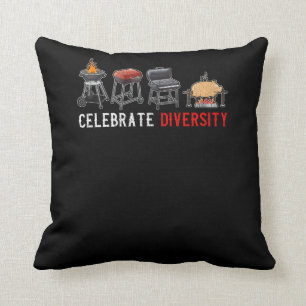 Celebrate Diversity Barbecue Meat Smoker Quote Cushion