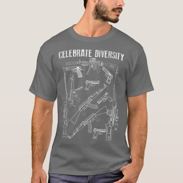 Celebrate Diversity  Cute Black Firearm Owners T-Shirt (Front)