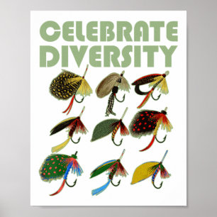 Celebrate Diversity Fly Fishing Flies Vintage Funn Poster
