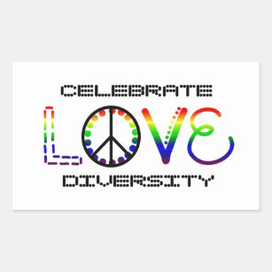 Celebrate Diversity Rainbow  "LOVE" Peace Sign Rectangular Sticker