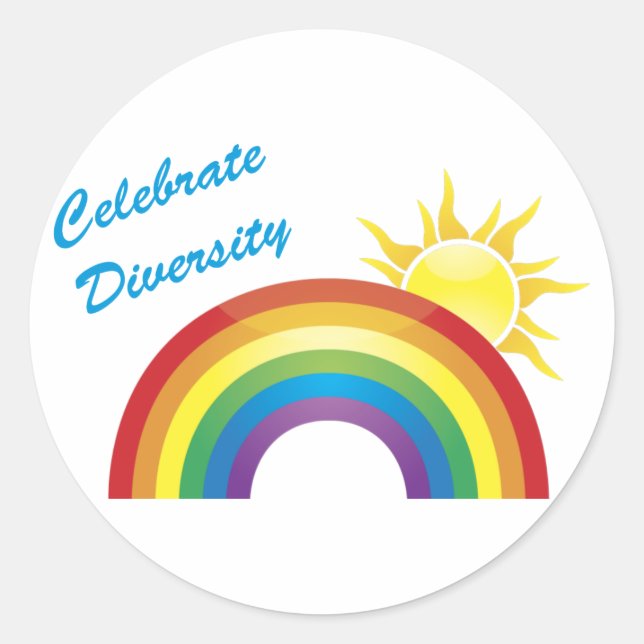 Celebrate Diversity Rainbow Sun Stickers (Front)