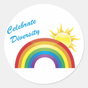Celebrate Diversity Rainbow Sun Stickers