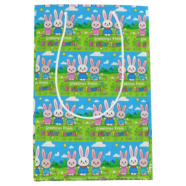 Celebrate Easter Colourful Bunnies  Medium Gift Bag (Front)