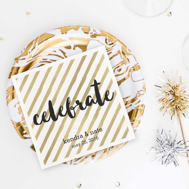 Celebrate | Faux Gold Stripe Wedding Anniversary Napkin (Creator Uploaded)