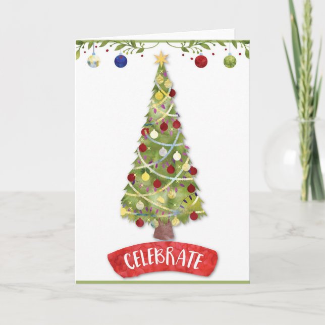 Celebrate Festive Christmas Tree Holiday Card (Front)