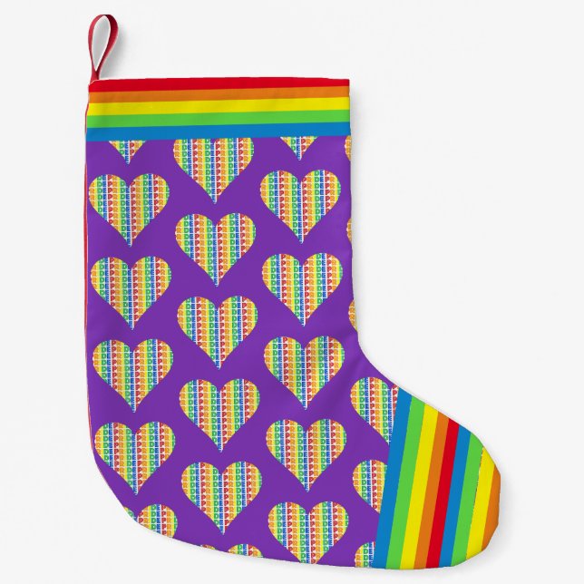 Celebrate Gay PRIDE Rainbow Heart Love LGBTQ Small Christmas Stocking (Front)