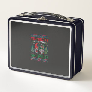 Celebrate Gnomies Christmas Gnomes Trees Reindeer Metal Lunch Box