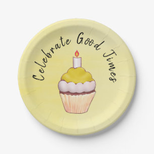 Celebrate Good Times Cupcake Yellow Paper Plate