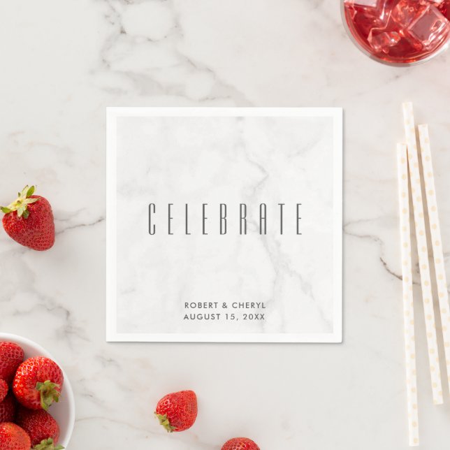 Celebrate Grey Marble Wedding Paper Napkins (Insitu)