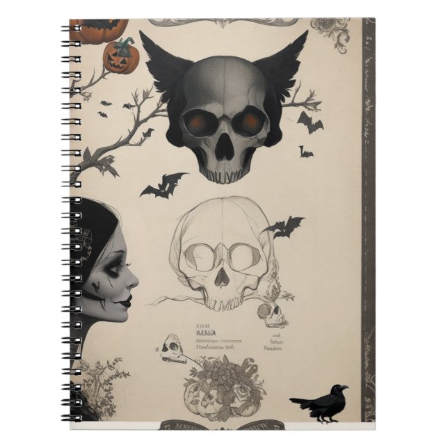 Celebrate Halloween with the Alluring Crow / Skull Notebook (Front)