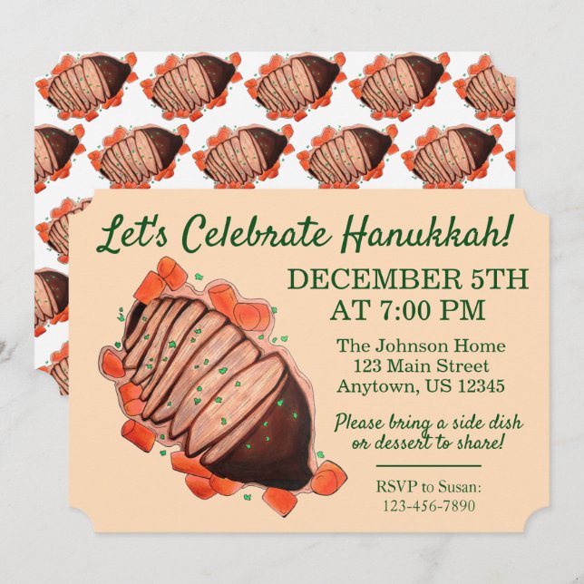 Celebrate Hanukkah Brisket Jewish Holidays Party Invitation (Front/Back)