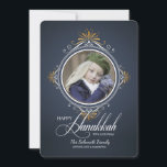 Celebrate Hanukkah Holiday Photo Card<br><div class="desc">A gorgeous holiday card with a decorative, round photo window in shades of blue and gold. The word Hanukkah is pre-written. Designed by Freepik. The card is easy to customise with your wording, font, font colour, paper shape options and choice of six paper types.Not exactly what you're looking for? All...</div>