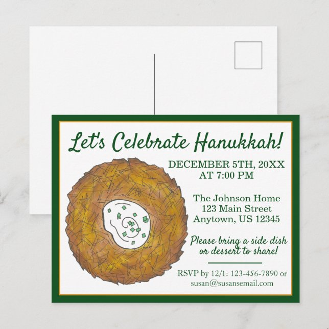 Celebrate Hanukkah Latkes Jewish Holidays Party Invitation Postcard (Front/Back)