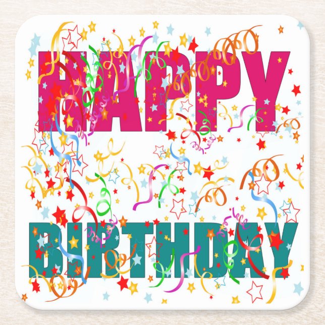 Celebrate Happy Birthday Square Paper Coaster (Front)