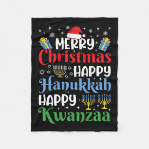 Celebrate Happy Merry Christmas Happy Hanukkah Hap Fleece Blanket