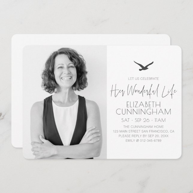 Celebrate Her Wonderful Life Memorial Modern Photo Invitation (Front/Back)