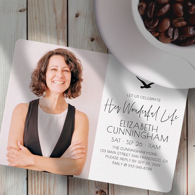 Celebrate Her Wonderful Life Memorial Modern Photo Invitation (Creator Uploaded)