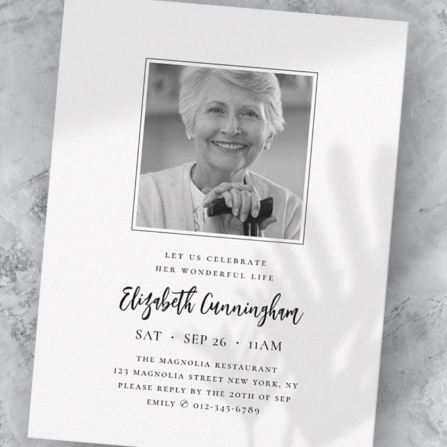 Celebrate Her Wonderful Life Modern Memorial Photo Invitation (Creator Uploaded)