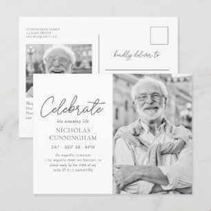 Celebrate His Amazing Life Simple Modern Photo Postcard