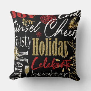  Celebrate Holiday Black/Gold Pillow