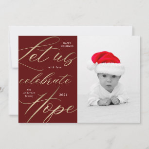 celebrate hope gold script holiday photo card