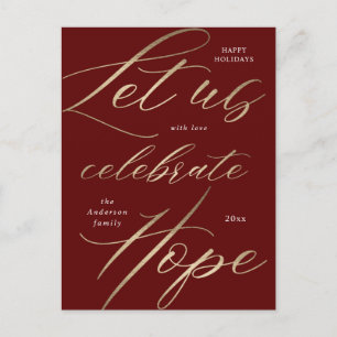 celebrate hope gold script holiday postcard
