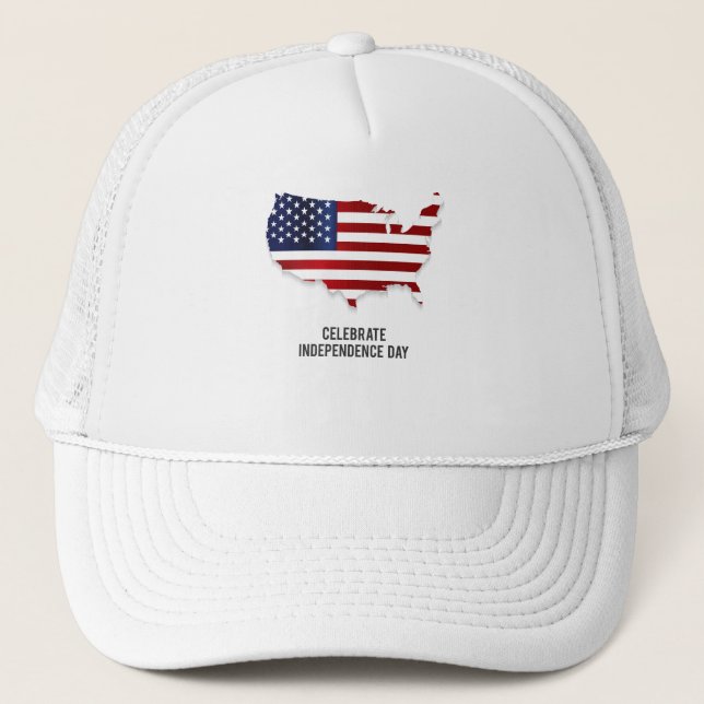 Celebrate Independence Day USA Flag Trucker Hat (Front)
